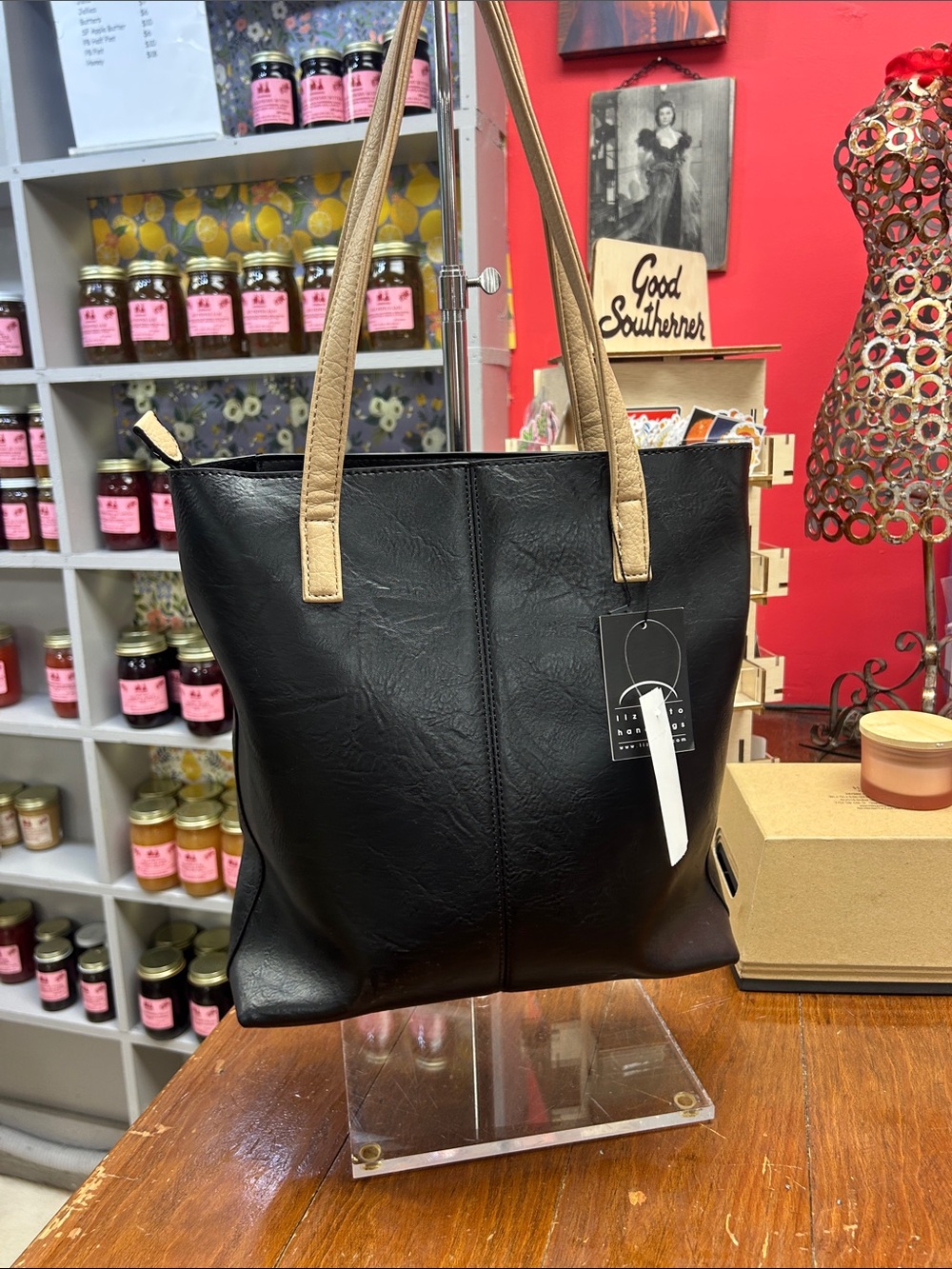 Liz Soto Black Shoulder 2 in 1 Tote with Tan Tassel Detail - Picture 2 of 7